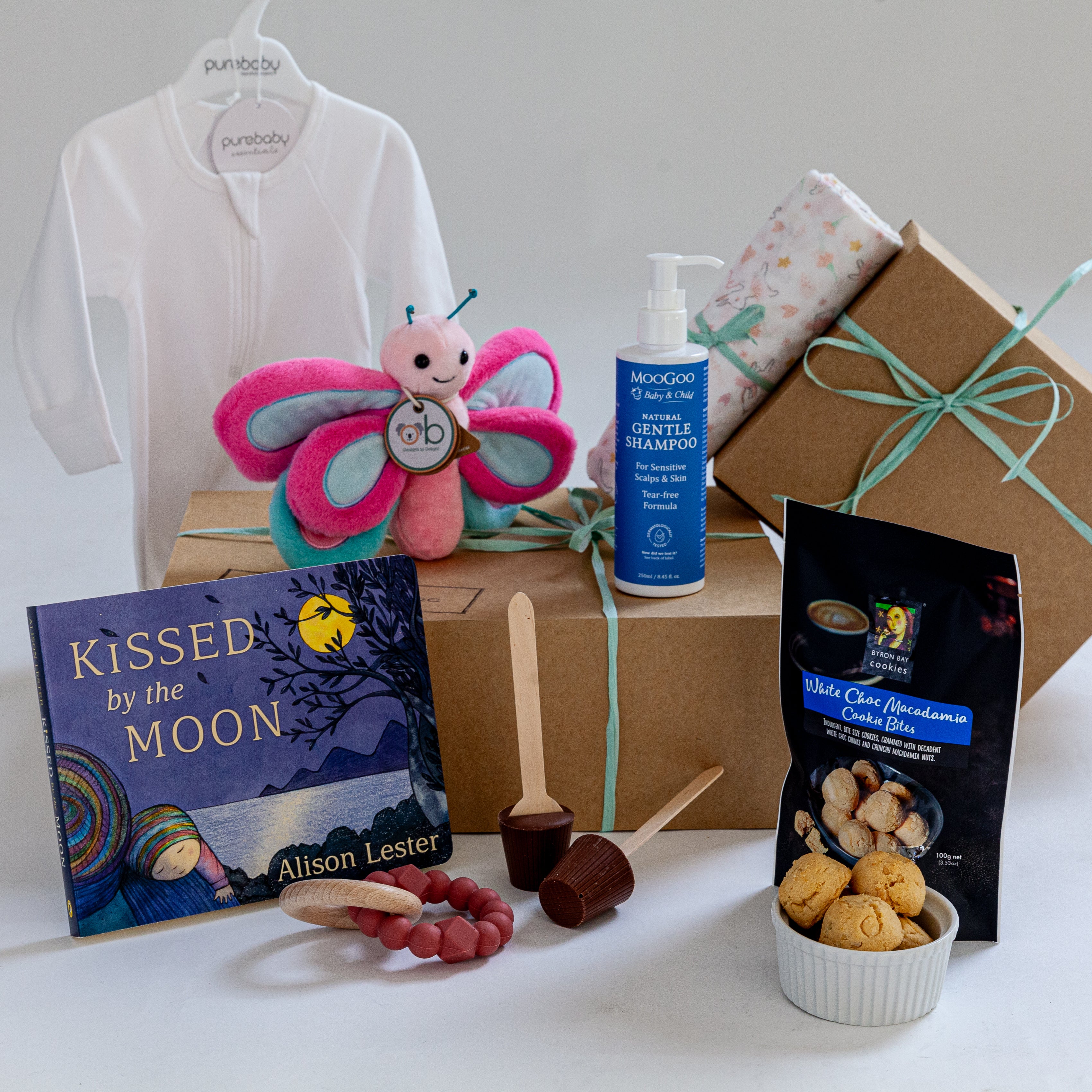 Little Butterfly new mum and baby gift box with soft toy and Australian made muslin