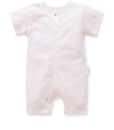 Purebaby Short Sleeve Zip Growsuit Pink Melange Stripe