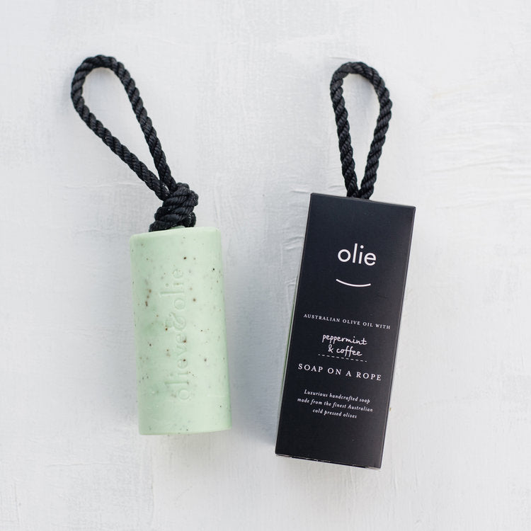 Peppermint and Coffee Soap on a Rope by Olieve & Olie